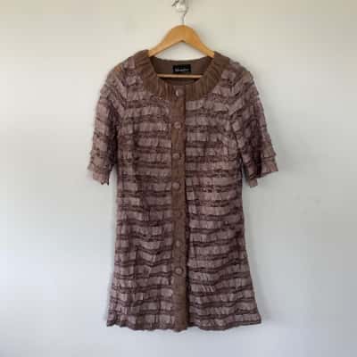 Vintage Metaphor By Nini Chang  Brown Short Sleeve Button Up Mini Dress Size 10 