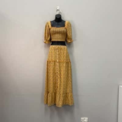 Atmos&Here Womens 2pce Top & Skirt set  Size 12 Floral / Orange / Yellow 