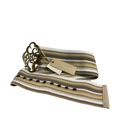 NEW WITH TAGS Diesel Beige Canvas Belt w/ Large Brass Buckle (Size Small)