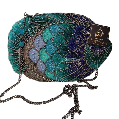  Mary Frances Womens Clutch / Cross Body Bag Blue / Green / Silver 