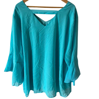 beme Womens Size 26 Frill Sleeve Top Ocean Breeze Blue