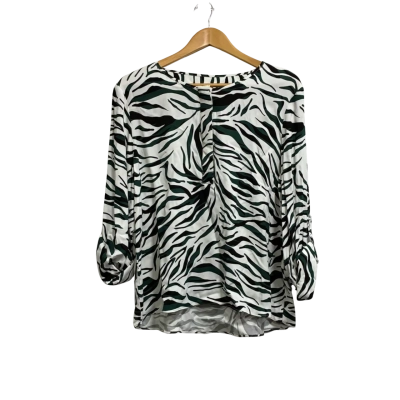 Trenery Women’s Size L White Green and Black Leaf Print Blouse