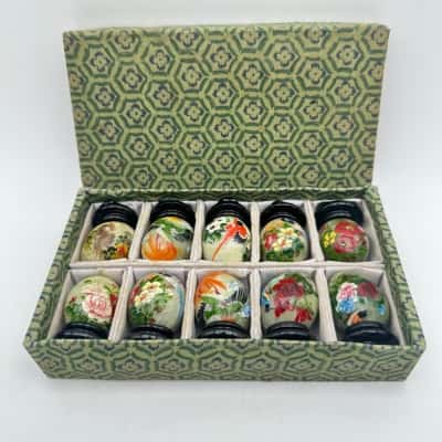 Vintage Miniature Hand Painted Jade Eggs Set of 10