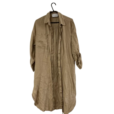 Decjuba D-Luxe Basics Size L Beige Linen Shirt Dress 