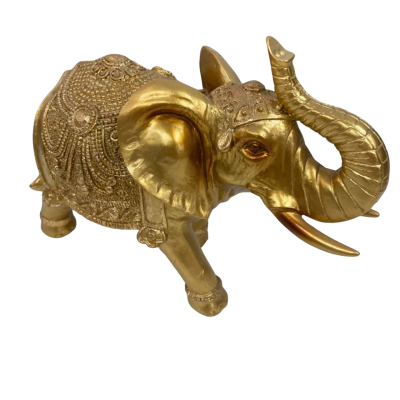 Resin Elephant Statue Feng Shui Golden Elegant 21cm Length