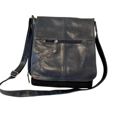 Cobb & Co Leather extendable Satchet- Large, Navy Blue , 