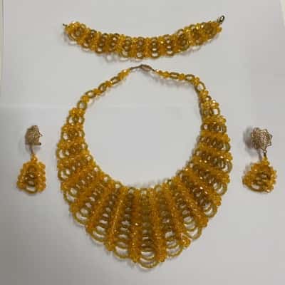  Womens Handmade Orange Beaded Necklace, Bracelet and Earring Set
