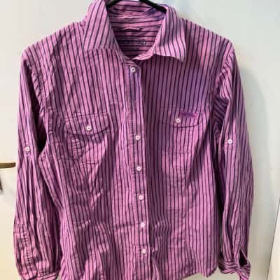 R.M. Williams Womens  Size 14 Long Sleeve Shirt Navy Blue / Purple / Striped 