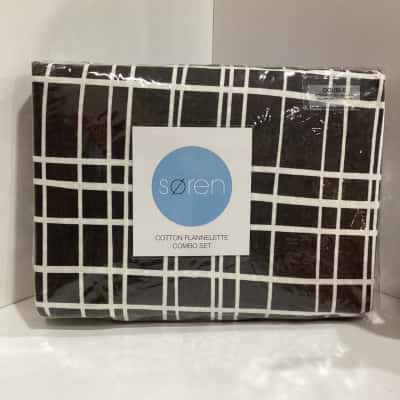 SOREN Cotton Flannelette Fitted Sheet & Pillowcase x2 Double Bed