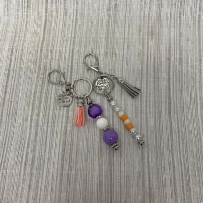  Alice in Wonderland /Super Pretty Two Keyring Combo/ Purple & Coral Coloured Bead & Diamantes with Tassels /Dangle Keyrings