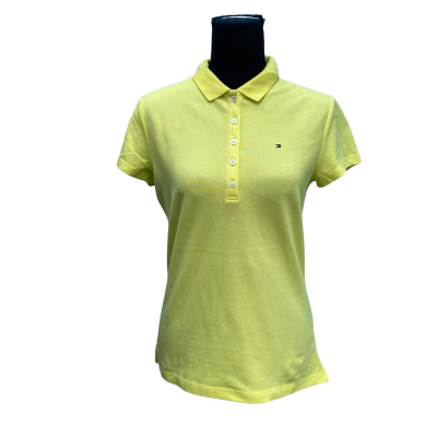 Tommy Hilfiger Womens Slim Fit Yellow Tonic Polo Shirt Size M 
