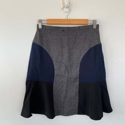 Closet Navy Blue Tweed Contrast Skirt Size 10 