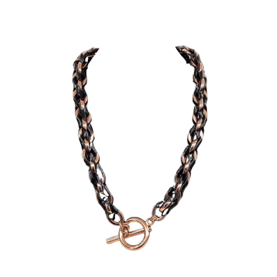 Mimco Womens Choker Necklace Black  / Rose Gold Tone