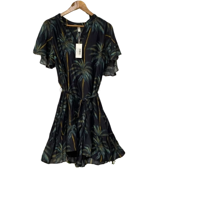 Adorne Womens  Size 10 Midi Dress Green / Navy Blue with palm tree pattern