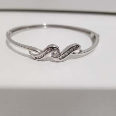 Cubic Zirconia Silver Hinged Bangle