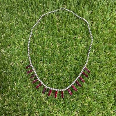  Womens Diamanté Necklace with Red Accents