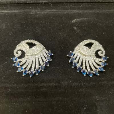 Glittering Peacock Style Earrings with Navy Crystals 
