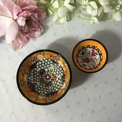 Multicoloured Pattern Hand Made Ceramic Turkish Bowls