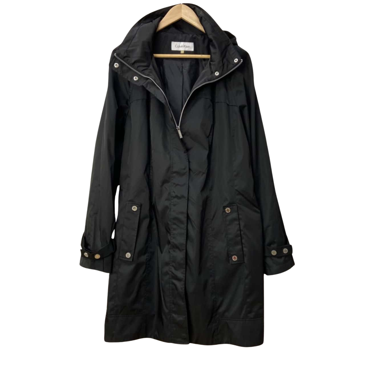Calvin Klein Womens Size XL Front Zipper / Hooded Long Coat Black (s)