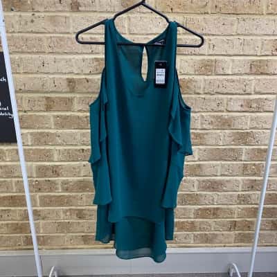 City Chic Womens Hi Lo Cold Shoulder Top Alpine Size 14 