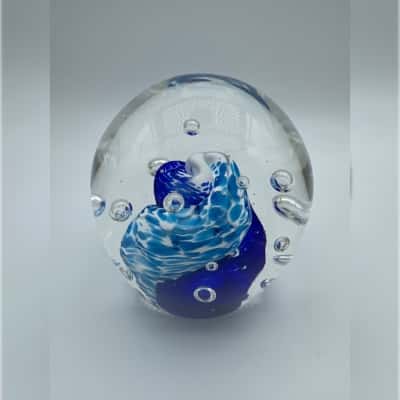 Blue Swirl Bubble Glass Paperweight