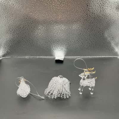 3x Christmas Spun Glass Ornaments 