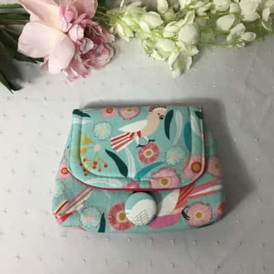  Womens Turquoise Bird / Floral Pattern Padded Fabric Pouch