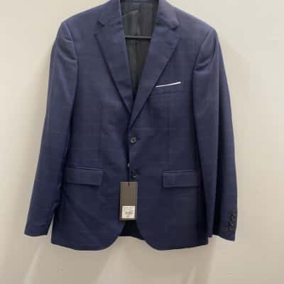  Mens  Size S fine WOOL Suit Jacket Checked / Navy Blue please check given measurements 