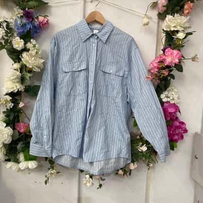 Lorna Jane Womens  Size 12 Long Sleeve Shirt Blue / Striped 
