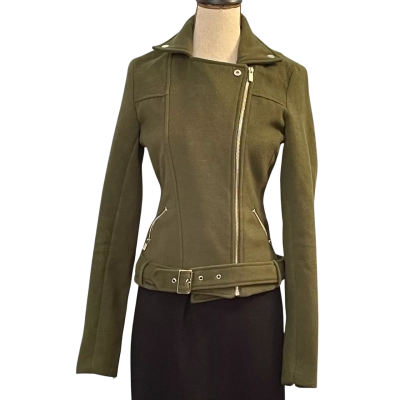 Atmos&Here Womens Size 6 Biker Jacket Olive