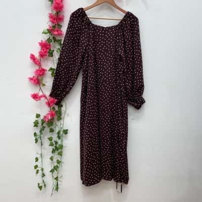 Style Deli Womens Long Sleeve Midi Dress Size 2 Brown / Polka Dot 