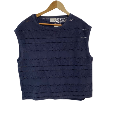 ELK Womens  Size 14 Short Sleeve Top Navy Blue 