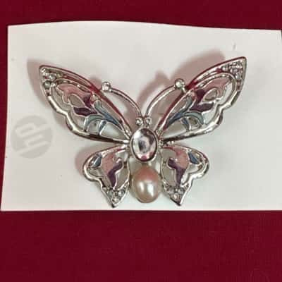  Women's Silver Tone Butterfly Brooch Pink/Purple & Blue Accents 