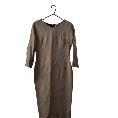 Victoria Beckham Women's Size 14 Long Sleeve Dress in Khaki 