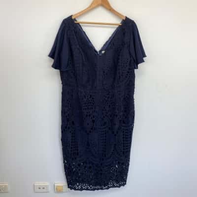  Gen Creation Navy Blue Lace Short Sleeve Midi Dress  Size 20