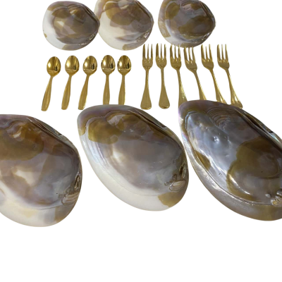 Shell Plates and 23crt Gold Plated Teaspoons and Forks 