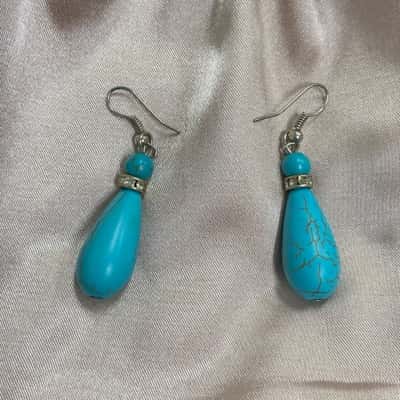  Womens Faux Turquoise and Diamanté Earrings 