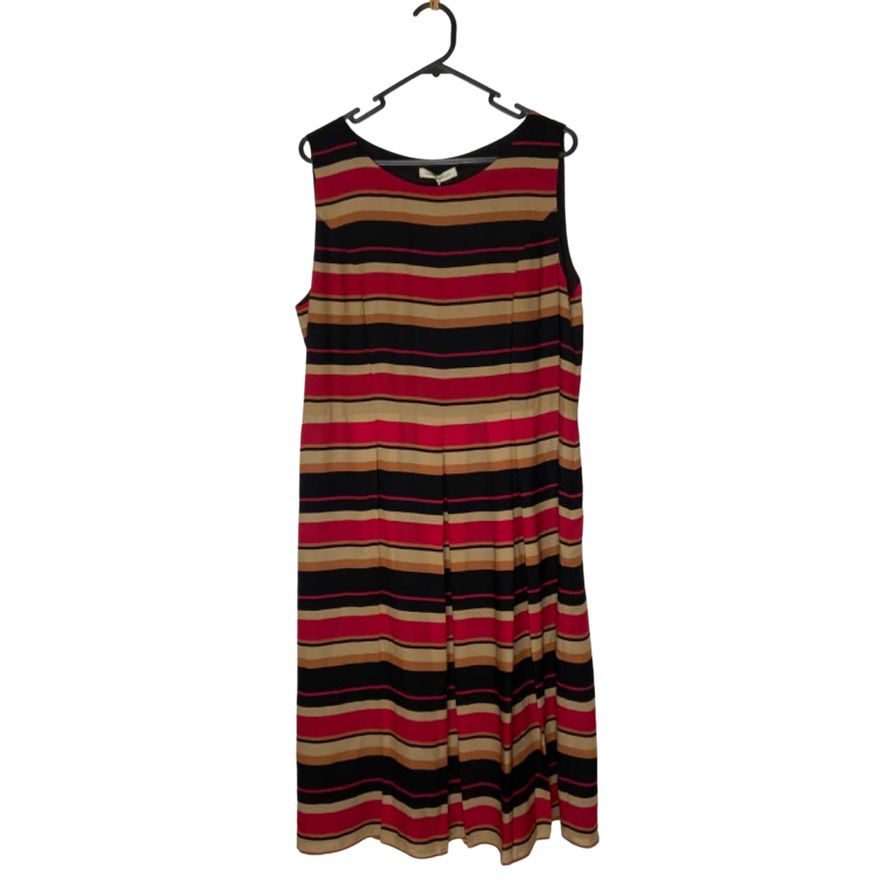 brown and red striped dress Tan-Brown Red Striped Balloon Dress | Handwoven Cotton main image 1