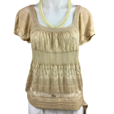Jigsaw Womens  Short Sleeve Top - Oatmeal Size 2 