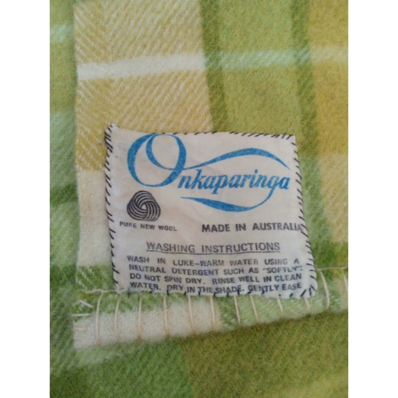 Vintage Onkaparinga Pure New Wool Blanket (1) Yellow/Green(s)