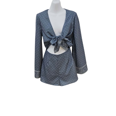 Finders Keepers Womens  Size XXS Long Sleeve Playsuit / Playsuit Blue / Polka Dot / White 