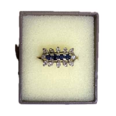  Womens Vintage Ring Diamond Sapphire Blue / Navy Blue / Silver 14K Gold