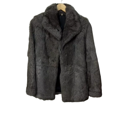 Rabbit Fur Size 10 Fur Coat Grey made in Hong Kong