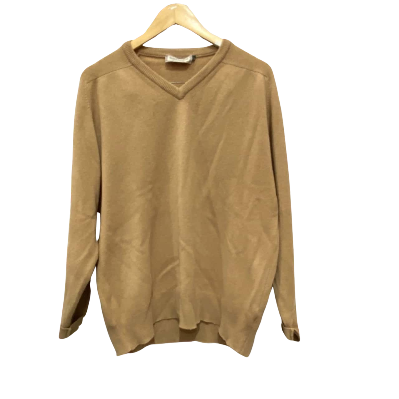Mens Retro 100 Pure Wool Caramel Beige Brown Lightweight Sweater Size