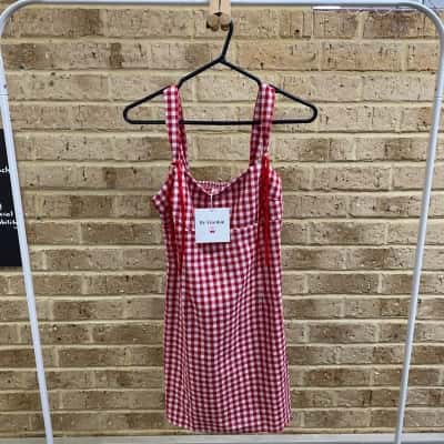 By Frankie Womens Elise Ribbon Mini Dress - Red Gingham Size M 