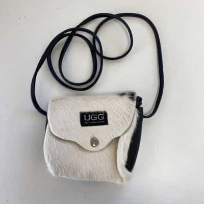 UGG White Black Animal Print Leather Fur Cross Body Bag 