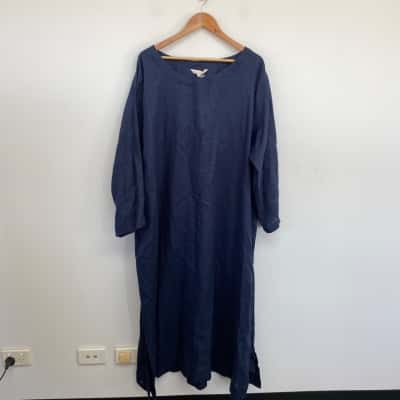 Adrift Navy Blue Jarla Linen Midi Dress  Size XXXXL 