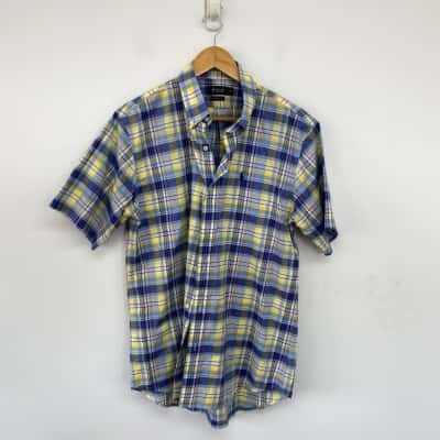Polo Ralph Lauren Blue Yellow Checked Short Sleeve Shirt  Size 16 