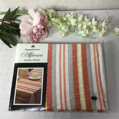 Peppertree Alfresco Striped Seeksucker Oblong Tablecloth (new)