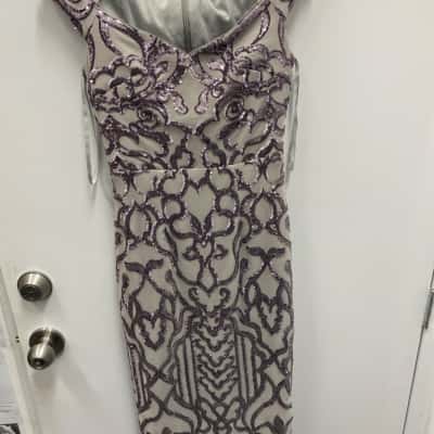 Bariano Womens  Size 10 Midi Dress Silver 